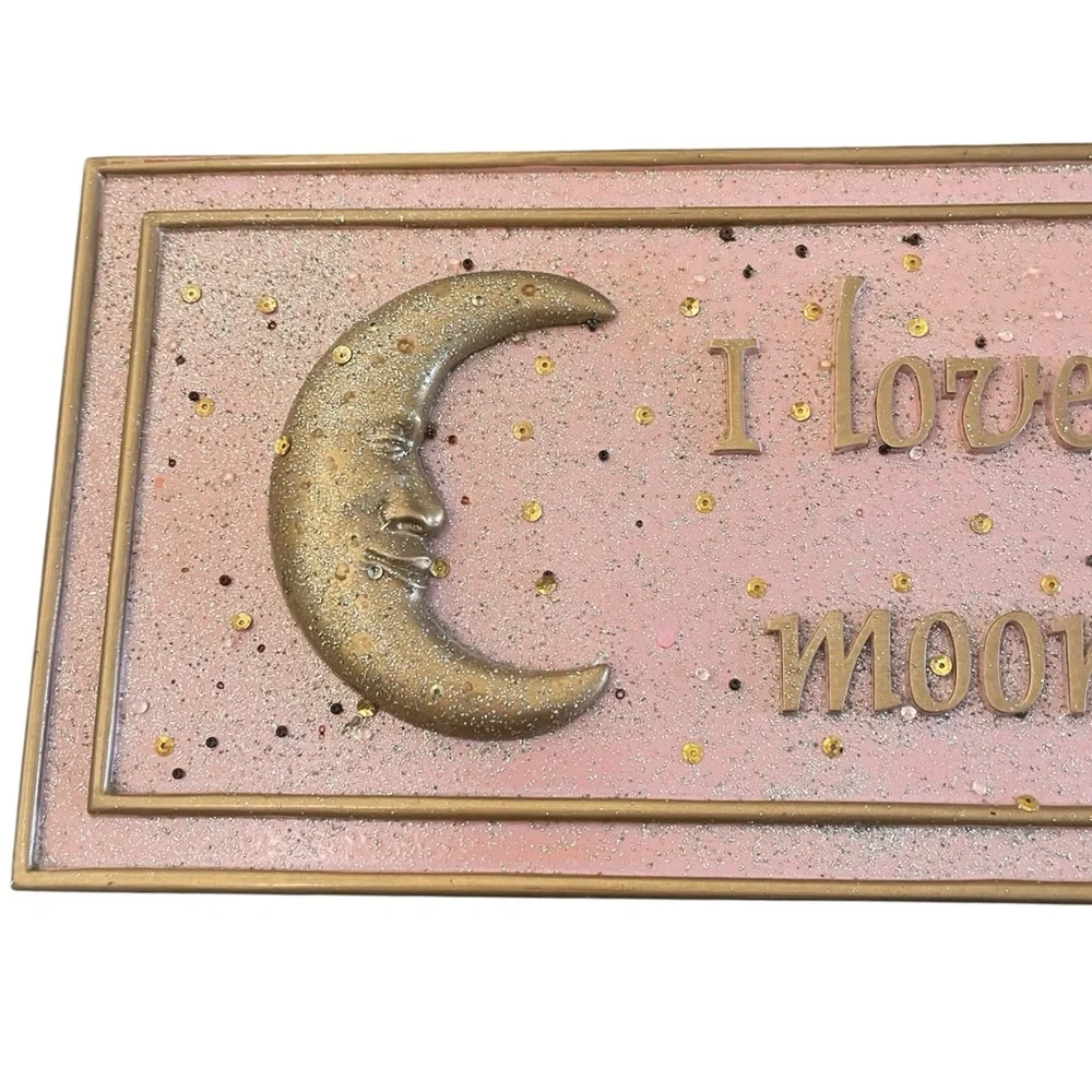 I love you to the moon and back Pink and Gold Plaque Wall Hanging Nursery Kids - Picture 3 of 3